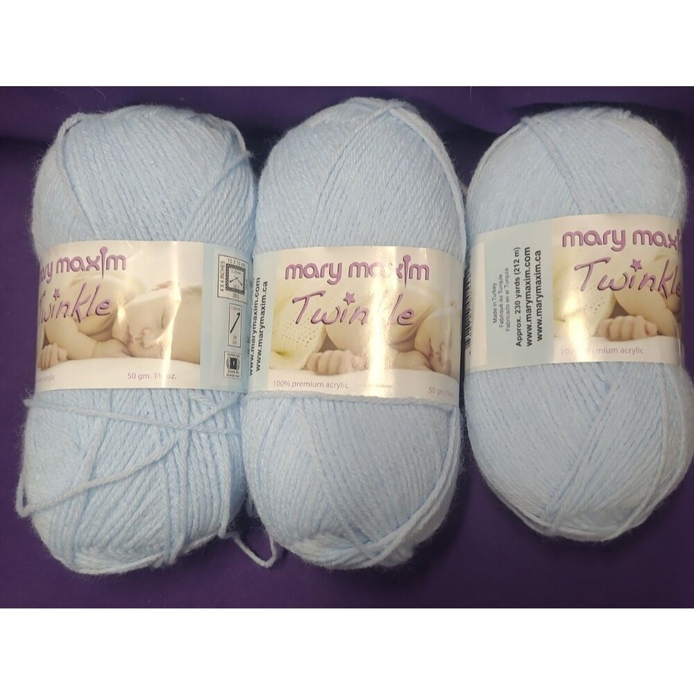 3 Skeins Vintage MARY MAXIM Twinkle Yarn~Baby Blue